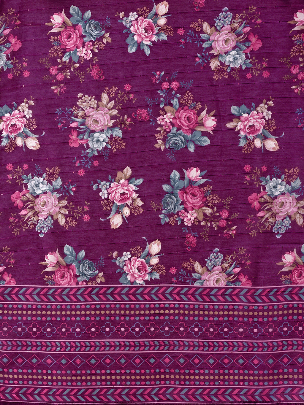 Purple Hand Embroidered Kurta With Pant & Printed Dupatta Set, Multicolor - Hiral Fashion | Grocsy