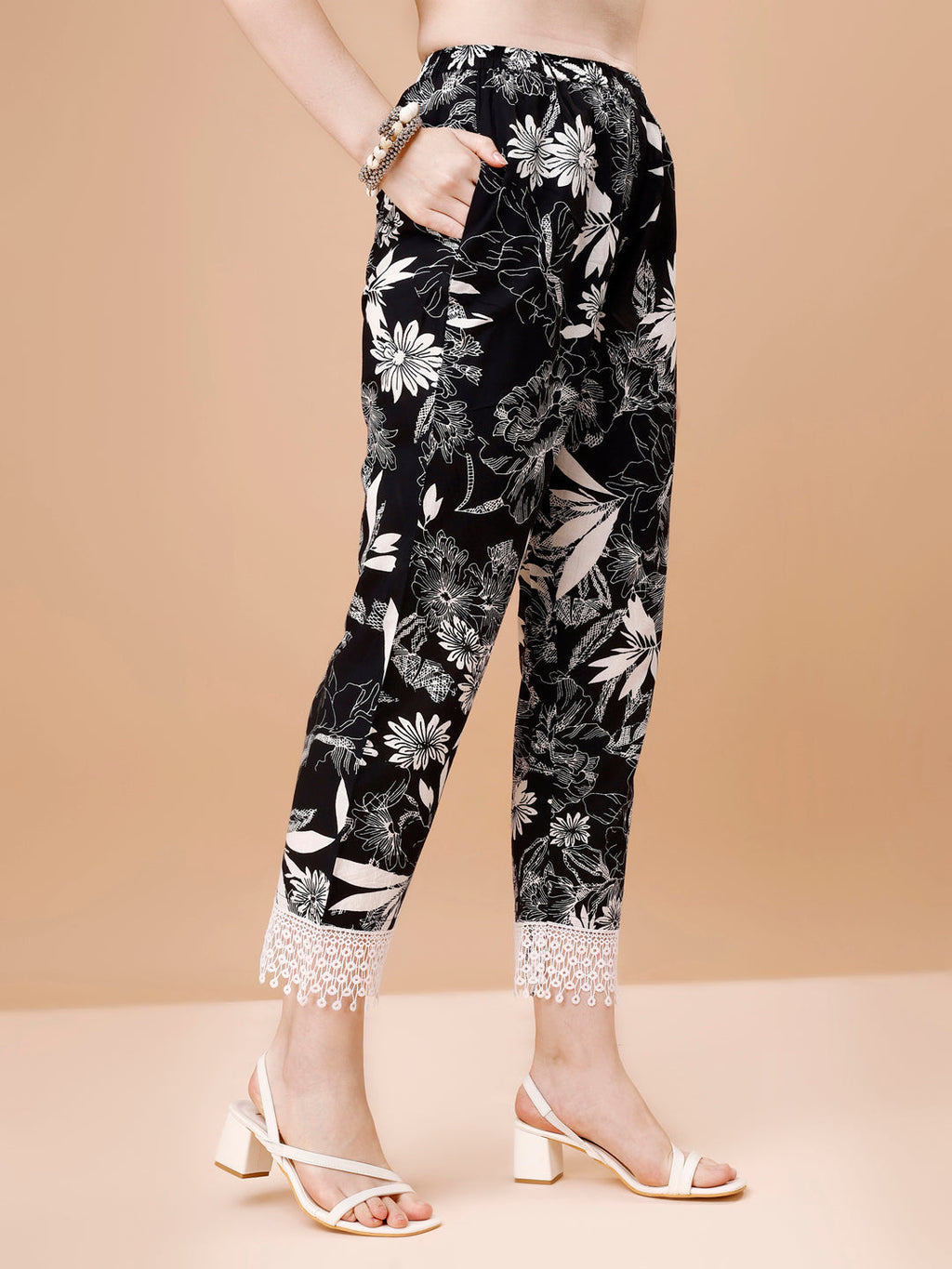 Leaf Printed & Lace Detailed Kurta & Pant Set, Multicolor - Hiral Fashion | Grocsy