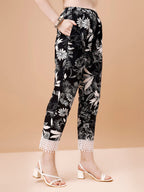 Leaf Printed & Lace Detailed Kurta & Pant Set, Multicolor - Hiral Fashion | Grocsy