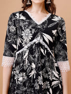 Leaf Printed & Lace Detailed Kurta & Pant Set, Multicolor - Hiral Fashion | Grocsy