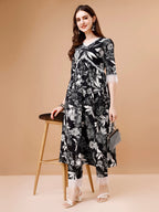 Leaf Printed & Lace Detailed Kurta & Pant Set, Multicolor - Hiral Fashion | Grocsy