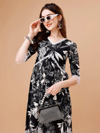 Leaf Printed & Lace Detailed Kurta & Pant Set, Multicolor - Hiral Fashion | Grocsy