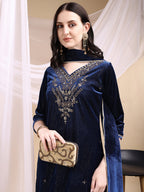 Hand Embroidered Kurta With Pant & Dupatta, Navy Blue - Hiral Fashion | Grocsy