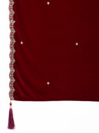 Embroidered Velvet Kurta With Pant & Dupatta, Maroon - Hiral Fashion | Grocsy