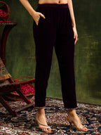 Hand & Machine Embroidered Velvet Kurta With Pant & Dupatta, Wine - Hiral Fashion | Grocsy