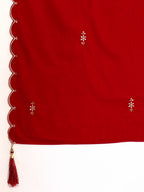 Embroidered Velvet Kurta With Pant & Dupatta, Pink - Hiral Fashion | Grocsy