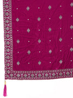 Hand & Foil Printed Velvet Kurta With Pant & Dupatta, Pink - Hiral Fashion | Grocsy