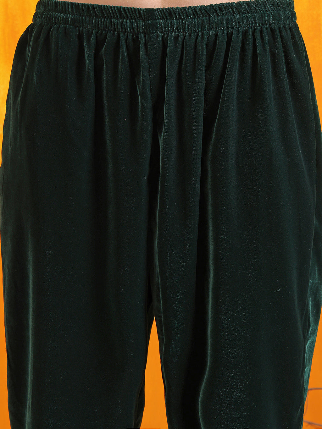 Hand Embroidered & Foil Printed Velvet Kurta With Pant & Dupatta, Bottle-Green - Hiral Fashion | Grocsy