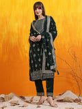 Hand Embroidered & Foil Printed Velvet Kurta With Pant & Dupatta, Bottle-Green - Hiral Fashion | Grocsy