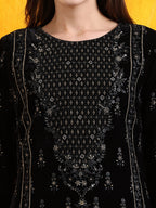 Hand Embroidered & Foil Printed Velvet Kurta With Pant & Dupatta, Black - Hiral Fashion | Grocsy