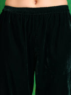 Velvet Embroidered Kurta With Pant & Embroidered Velvet Dupatta, Bottle-Green - Hiral Fashion | Grocsy