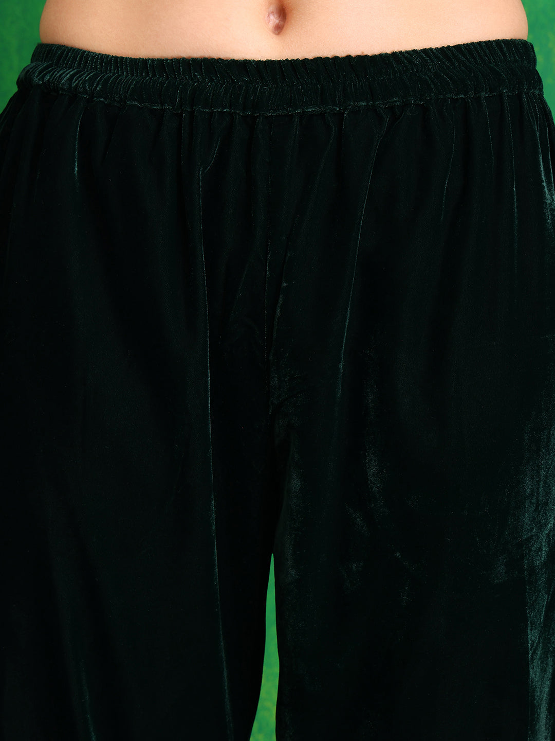 Velvet Embroidered Kurta With Pant & Embroidered Velvet Dupatta, Bottle-Green - Hiral Fashion | Grocsy