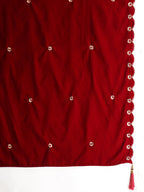 Thread & Sequined Embroidered Velvet Kurta With Pant & Embroidered Dupatta, Maroon - Hiral Fashion | Grocsy