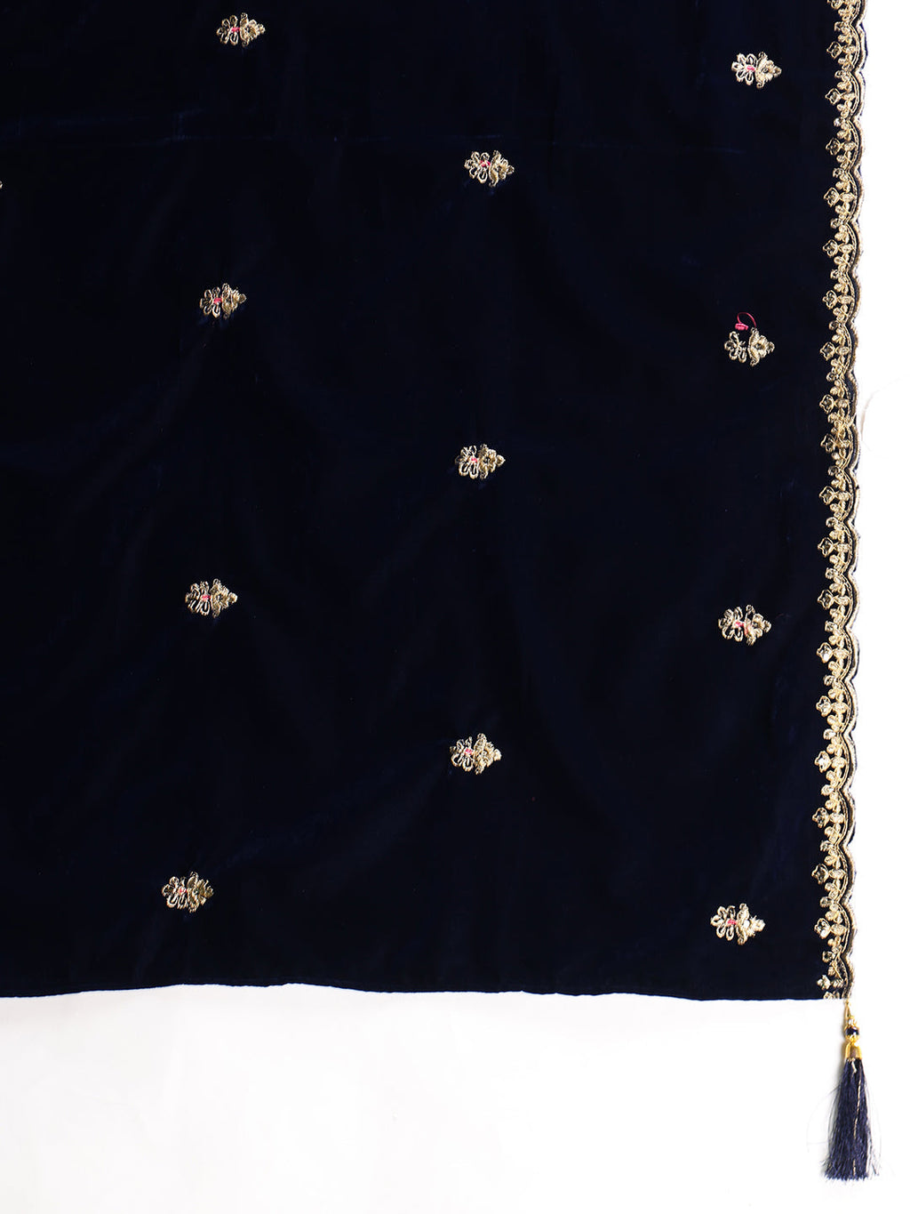 Velvet Embroidered Kurta With Pant & Embroidered Velvet Dupatta, Navy Blue - Hiral Fashion | Grocsy
