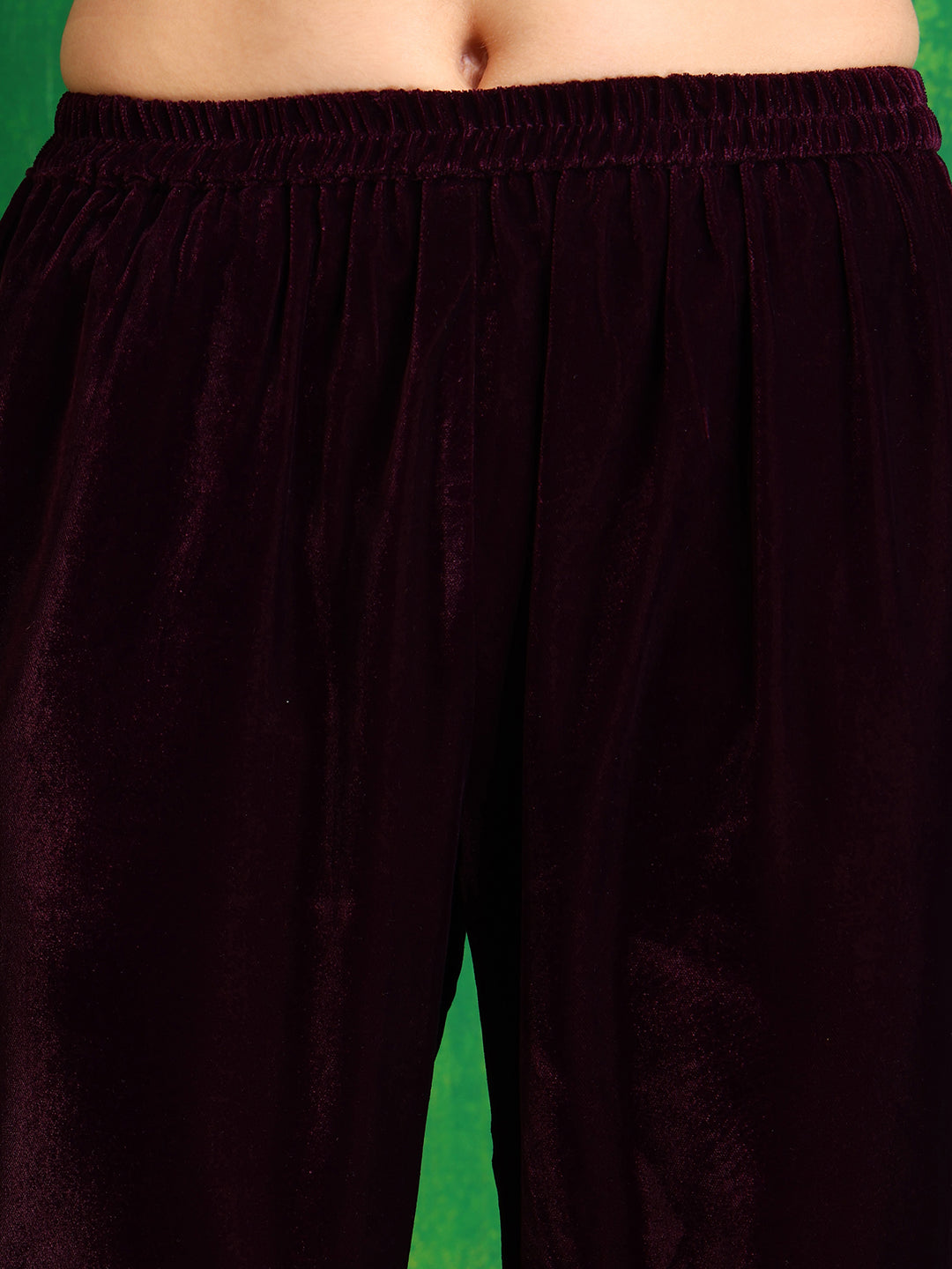 Velvet Embroidered Kurta With Pant & Embroidered Velvet Dupatta, Wine - Hiral Fashion | Grocsy