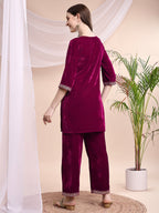 Embroidered Velvet Co-Ords, Pink - Hiral Fashion | Grocsy