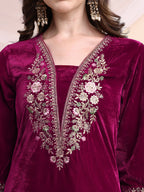 Embroidered Velvet Co-Ords, Pink - Hiral Fashion | Grocsy