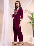 Embroidered Velvet Co-Ords, Pink - Hiral Fashion | Grocsy