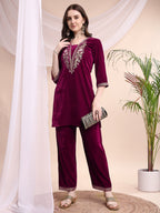 Embroidered Velvet Co-Ords, Pink - Hiral Fashion | Grocsy
