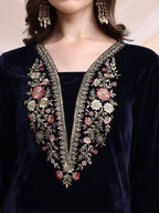 Embroidered Velvet Co-Ords, Navy Blue - Hiral Fashion | Grocsy