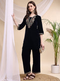 Embroidered Velvet Co-Ords, Navy Blue - Hiral Fashion | Grocsy