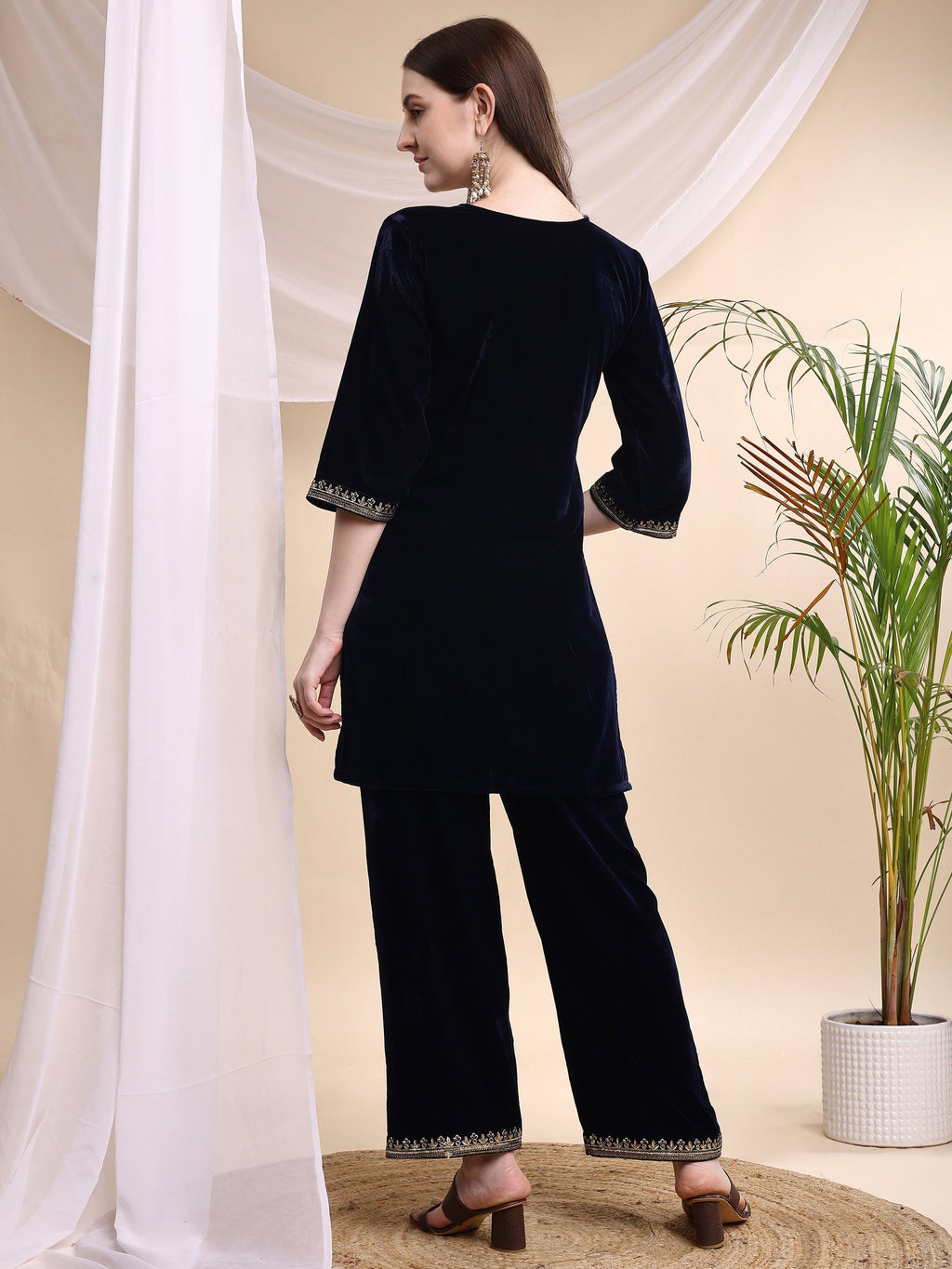 Embroidered Velvet Co-Ords, Navy Blue - Hiral Fashion | Grocsy