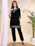 Embroidered Velvet Co-Ords, Bottle-Green - Hiral Fashion | Grocsy