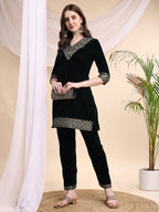 Embroidered Velvet Co-Ords, Bottle-Green - Hiral Fashion | Grocsy