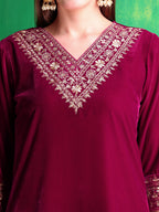 Embroidered Velvet Co-Ords, Pink - Hiral Fashion | Grocsy