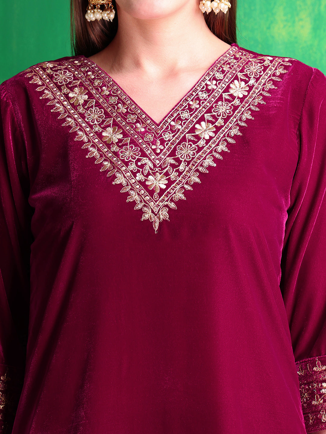 Embroidered Velvet Co-Ords, Pink - Hiral Fashion | Grocsy