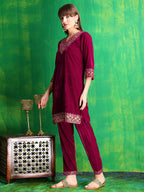 Embroidered Velvet Co-Ords, Pink - Hiral Fashion | Grocsy