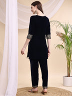 Embroidered Velvet Co-Ords, Navy Blue - Hiral Fashion | Grocsy