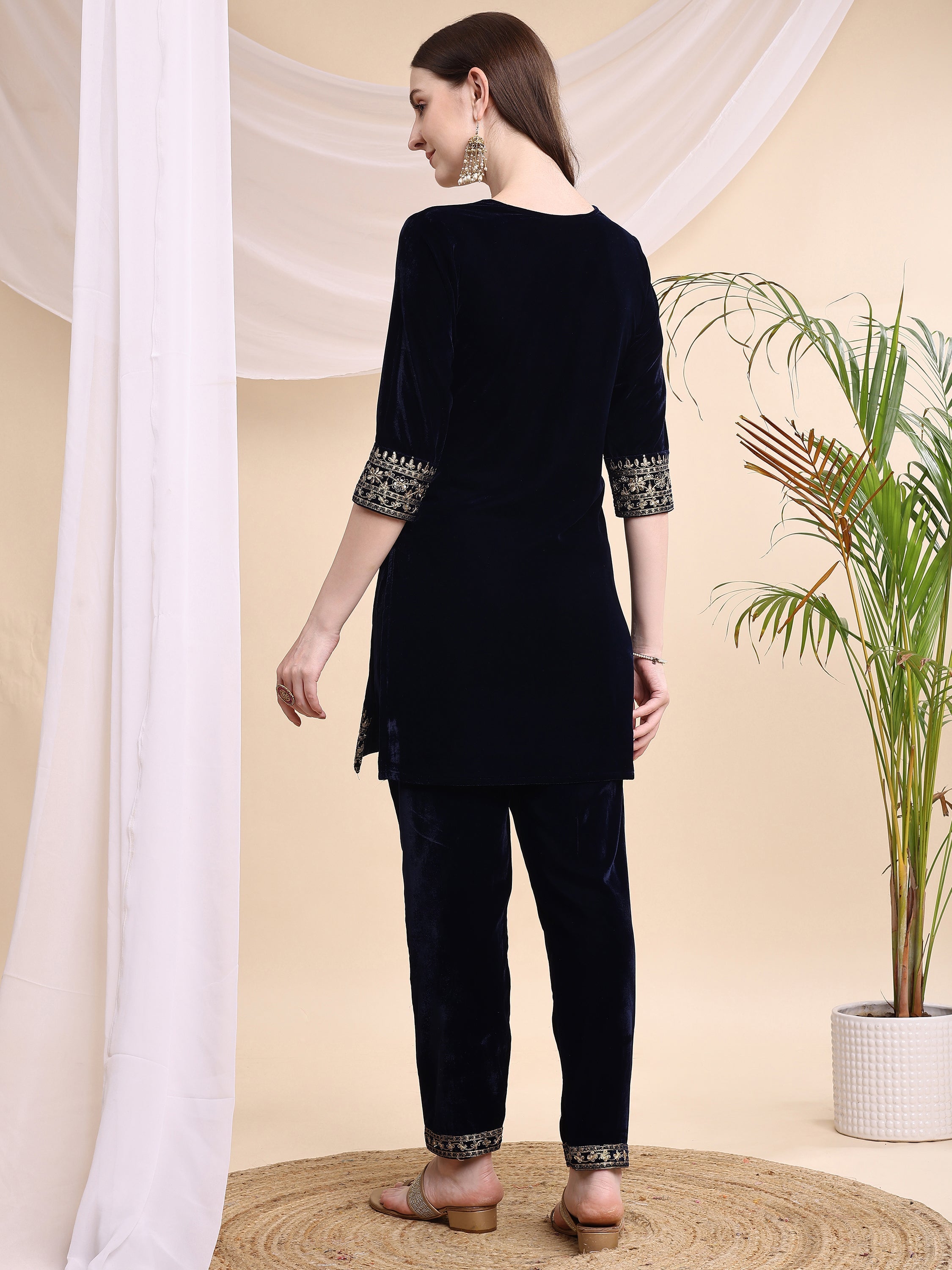 Embroidered Velvet Co-Ords, Navy Blue - Hiral Fashion | Grocsy