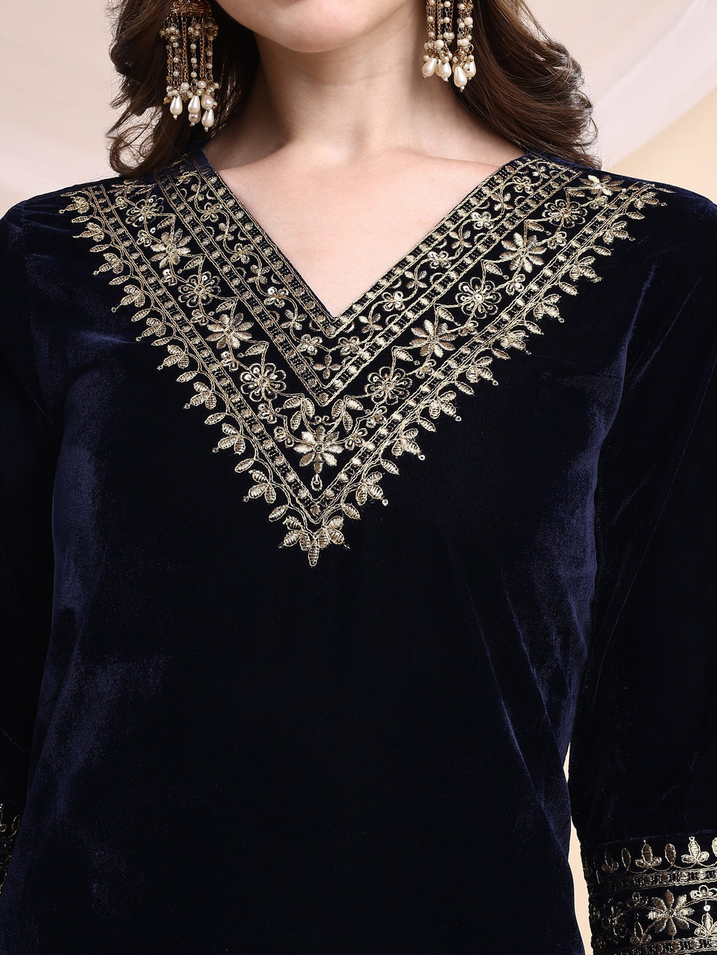 Embroidered Velvet Co-Ords, Navy Blue - Hiral Fashion | Grocsy