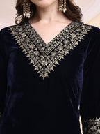 Embroidered Velvet Co-Ords, Navy Blue - Hiral Fashion | Grocsy