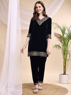 Embroidered Velvet Co-Ords, Navy Blue - Hiral Fashion | Grocsy