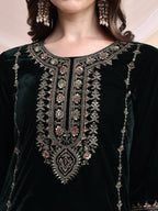Embroidered Velvet Co-Ords, Bottle-Green - Hiral Fashion | Grocsy