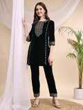 Embroidered Velvet Co-Ords, Bottle-Green - Hiral Fashion | Grocsy