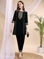 Embroidered Velvet Co-Ords, Bottle-Green - Hiral Fashion | Grocsy