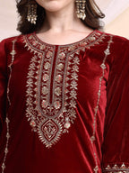 Embroidered Velvet Co-Ords, Maroon - Hiral Fashion | Grocsy