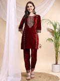 Embroidered Velvet Co-Ords, Maroon - Hiral Fashion | Grocsy