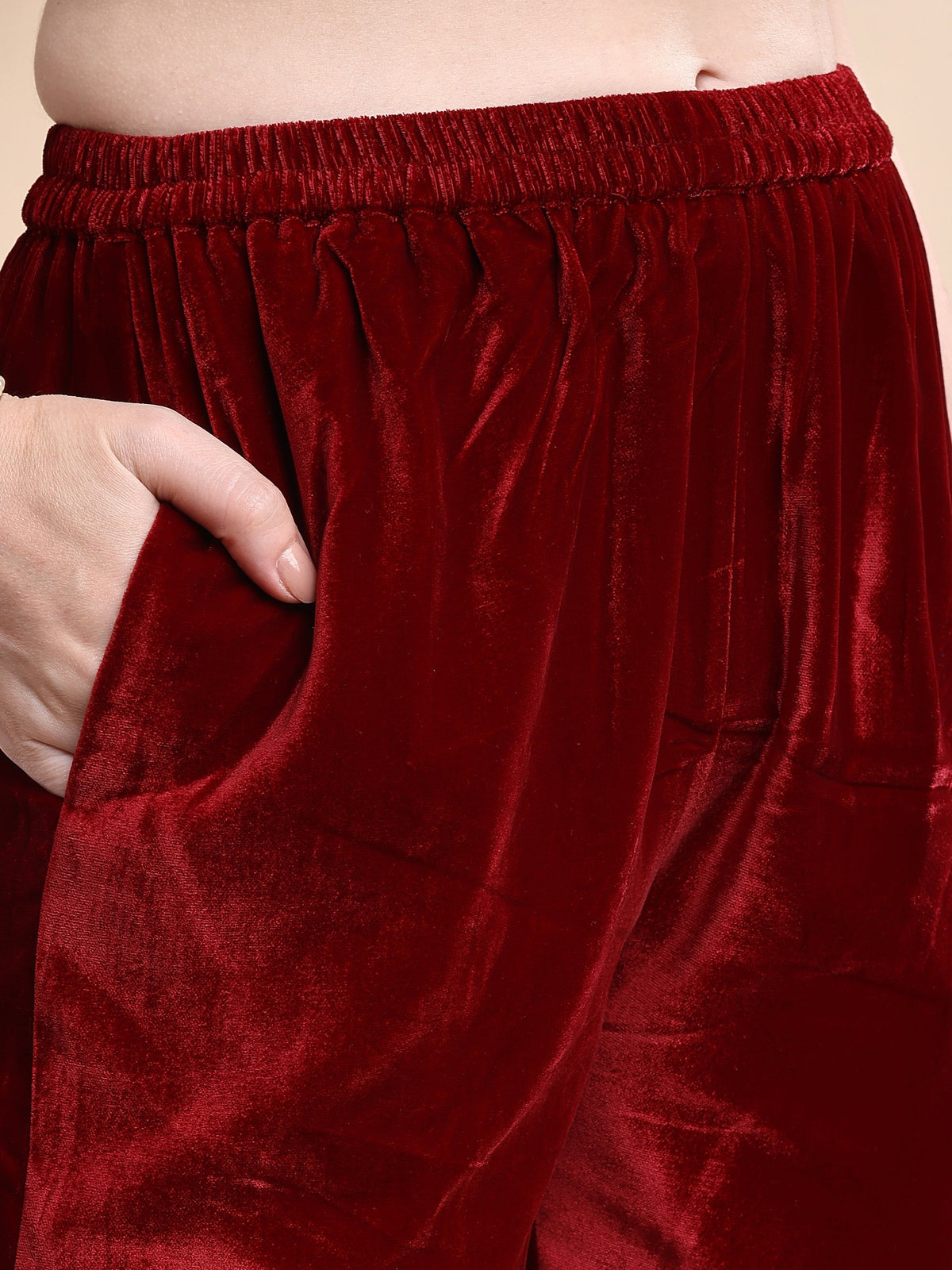Embroidered Velvet Co-Ords, Maroon - Hiral Fashion | Grocsy