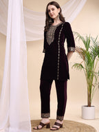 Embroidered Velvet Co-Ords, Wine - Hiral Fashion | Grocsy