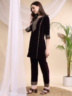 Embroidered Velvet Co-Ords, Wine - Hiral Fashion | Grocsy