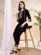 Embroidered Velvet Co-Ords, Wine - Hiral Fashion | Grocsy