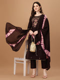 Hand Embroidered Chanderi Kurta With Pant & Dupatta Set, Multicolor - Hiral Fashion | Grocsy