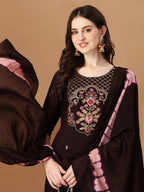 Hand Embroidered Chanderi Kurta With Pant & Dupatta Set, Multicolor - Hiral Fashion | Grocsy