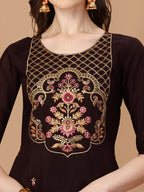 Hand Embroidered Chanderi Kurta With Pant & Dupatta Set, Multicolor - Hiral Fashion | Grocsy