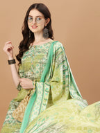 Printed Cotton Green Kurta Pant & Dupatta Set, Multicolor - Hiral Fashion | Grocsy