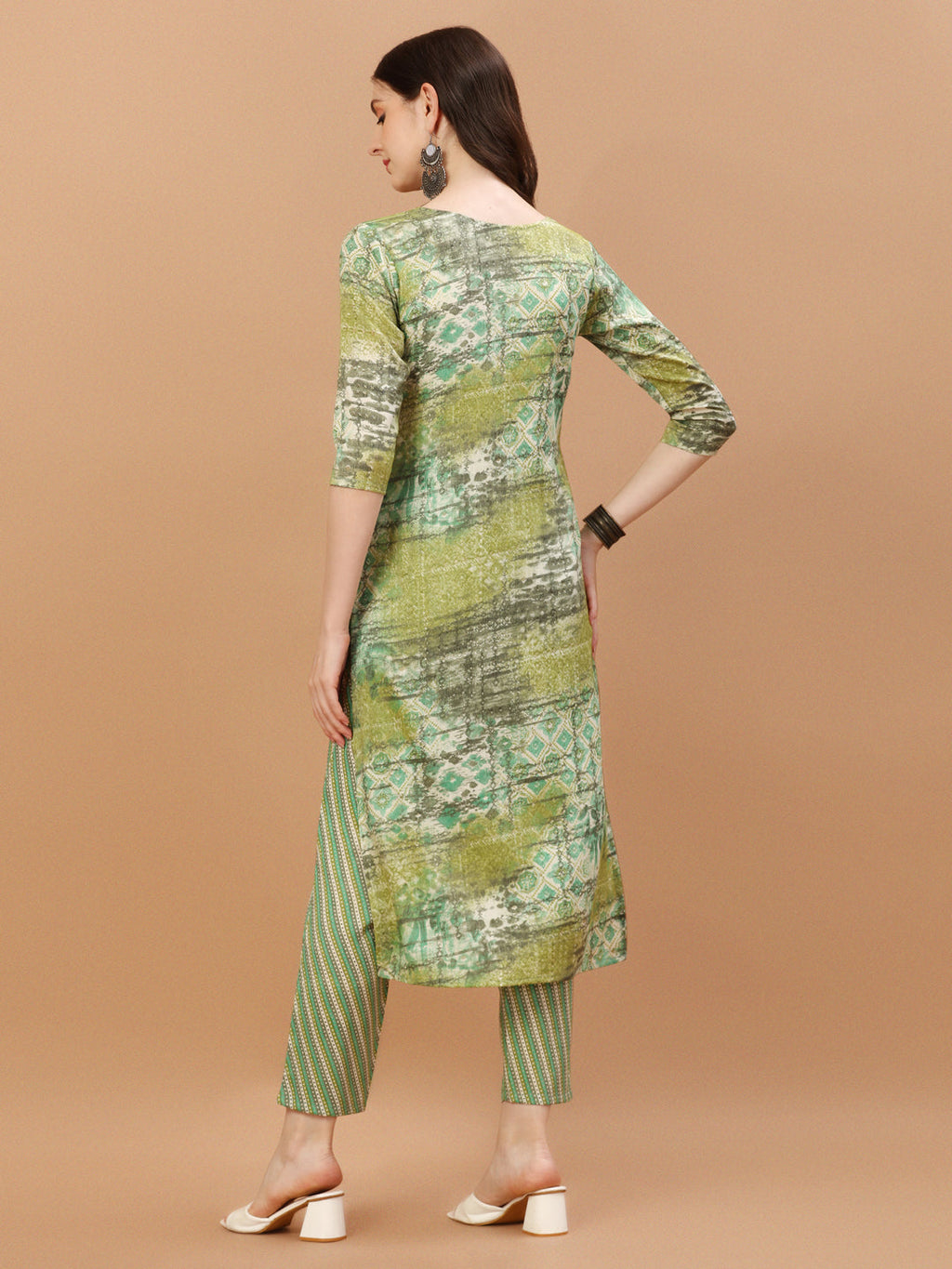Printed Cotton Green Kurta Pant & Dupatta Set, Multicolor - Hiral Fashion | Grocsy